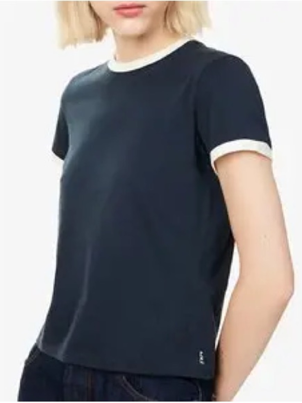 Frame Denim The Ringer Classic Navy Baby Tee with White Contrast Trim Size S - Picture 1 of 8